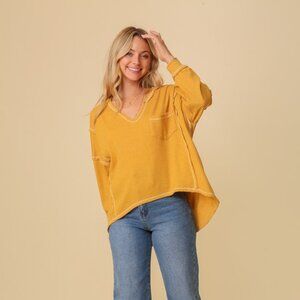 Thermal High Low V Neck Oversized Top